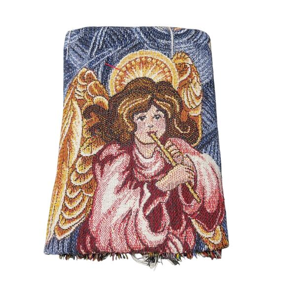 The Edith Collection Angels Throw Burgundy Blue Pink Red Beautiful 51” x 43 - Picture 7 of 7